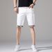 Men's white denim shorts Korean style trendy mid-waist five-quarter pants for men_viptrois.com