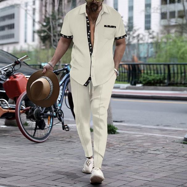 Summer Men's Sporty Casual Two Piece Suit Short Sleeve Pants Fashion_viptrois.com