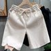 Men's Wheat Patterned Knit Shorts Solid Color Jacquard Design Retro Casual Mid-Length Five Quarter Pants For Students And Young Adults_viptrois.com