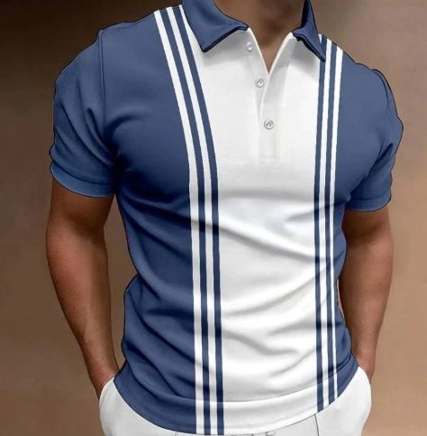 Cross-Border European And American Men's Casual Color-Block Short-Sleeve Zipper Turn-Down Collar 3D Printed Polo_viptrois.com