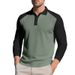 Men's Clothing Color Matching Casual Autumn Golf Lapel Buttoned Long Sleeved Shirt_viptrois.com
