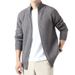 "Men's Textured Knit Cardigan – Stand Collar Drop Shoulder Sweater (Brown/Grey/Black/Navy, Sizes M-XXXL)"_viptrois.com