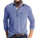 Men's Long Sleeve Polo Shirt - Striped Contrast Collar Casual T-Shirt, Stretch Cotton Blend For Fall & Spring (S-XXXL, 12 Colors)_viptrois.com