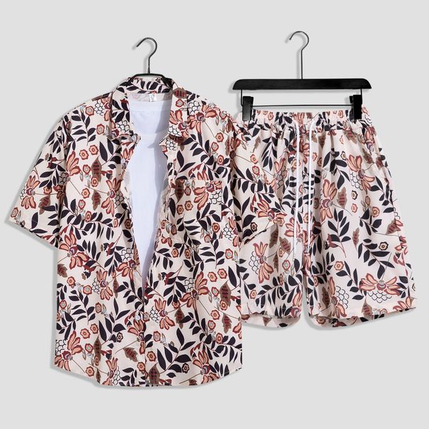 Men's Clothing seaside beach vacation suit men's loose plus size couple trendy short-sleeved floral shirt casual two-piece set_viptrois.com