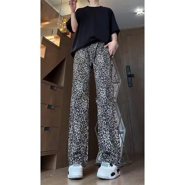 American Washed Vintage Leopard Print Jeans For Men Spring And Autumn Straight Loose High Street Style Long Pants_viptrois.com