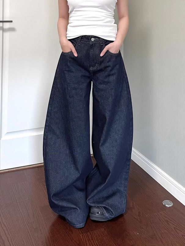 Men’s Clothing Large Size Dark Blue High Waist Wide Leg Jeans Spring And Autumn New Style Straight Drape Loose Slim Floor Length Pants_viptrois.com