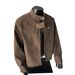Men's Jacket, Men's Trendy Brand PU Leather Jacket, Stand Up Collar Motorcycle Loose Casual Versatile Jacket_viptrois.com