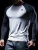 Men's Athletic Long Sleeve T-Shirt Slim Fit Contrast Sleeves Moisture Wicking Running Shirt for Training Gym Workout Top_viptrois.com