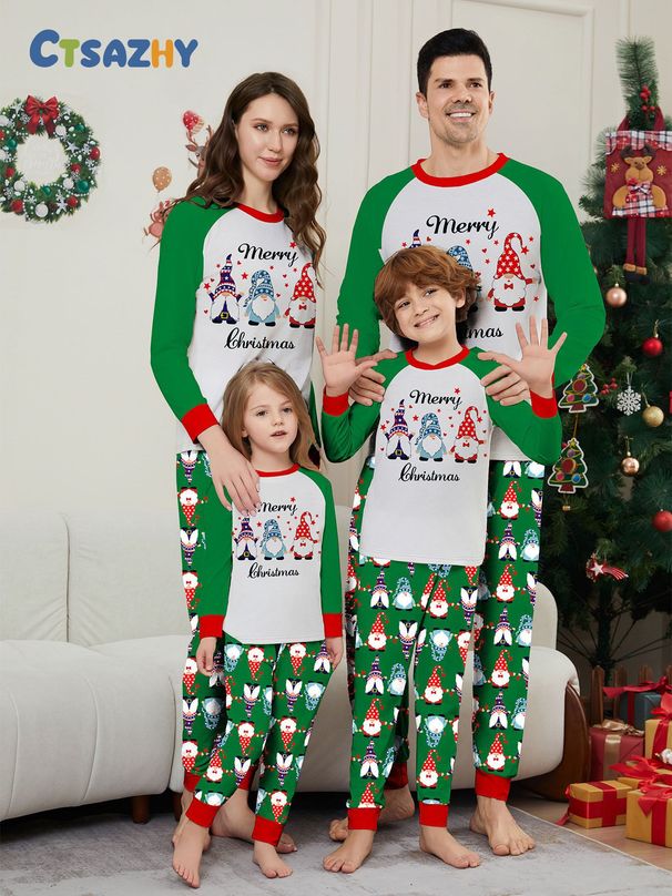 Christmas Santa hat alphabet Christmas family suit printed homewear sleep_viptrois.com