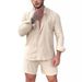 Men's Clothing Men's Casual Cotton And Linen Suits Men's Home Clothes Loose Long Sleeved Shorts Two Piece Suit_viptrois.com