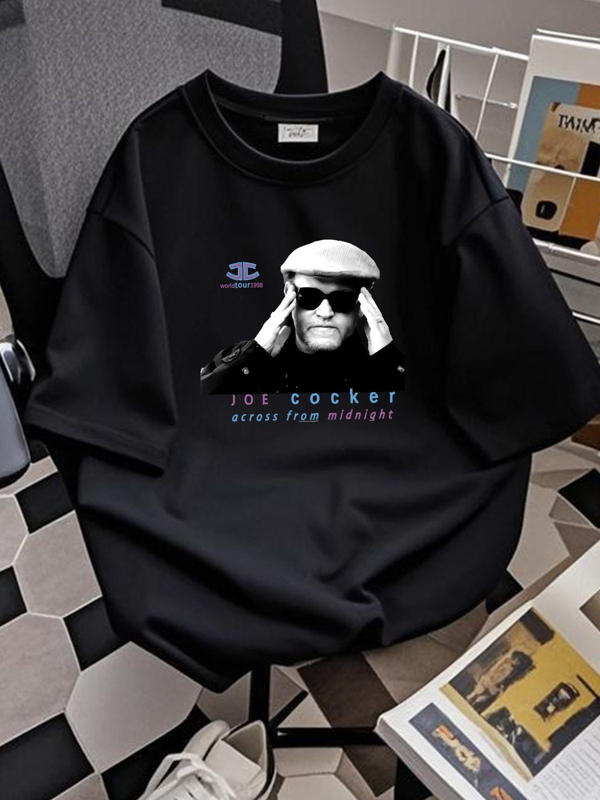 JOE COCKER '98 Black WInter Tour ConcerT T Shirt ACROSS FROM MIDNIGHT Baggy BOXY L Stylish Homme Versatile Comfortable Unisex Soft Stretched_viptrois.com