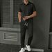 Men's Rib-Knit Polo Shirt & Pants Set - Stretch Polyester Business Casual Outfit For Fall & Spring Color-Fast Collar_viptrois.com