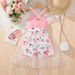 Mother & Kids INS Girls Fashion Mesh Splicing And Flower Full Print Jumpsuit Summer Dress_viptrois.com