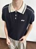 EME Men's Miu Style Turn-Down Collar Summer New Embroidered Crochet Texture Mixed Floral Linen Short Sleeve Knit Shirt_viptrois.com