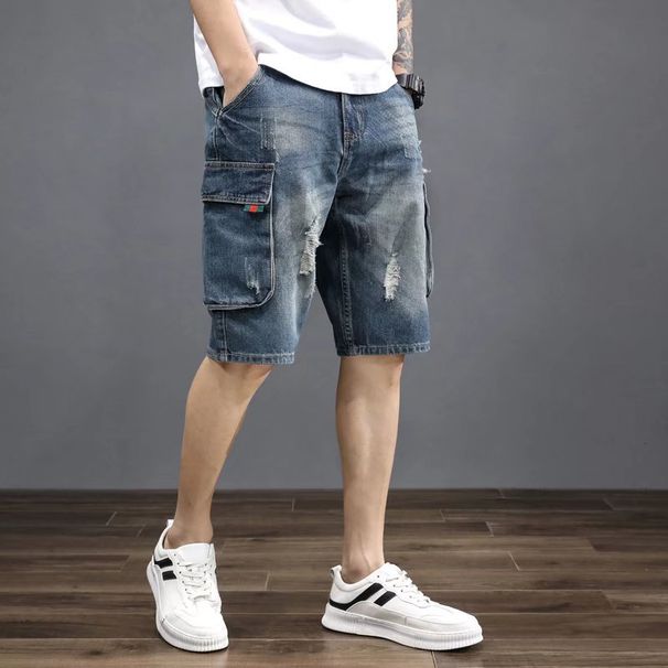 Men's Denim Summer Thin Cargo Multi-Pocket Five-Point Loose Trendy Versatile Casual Mid-Length Shorts_viptrois.com