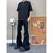 Men's Clothing High Street Style Street Style Men's Stretchy Flared Jeans With Belt Loops - High Waist Wide Leg Dark Black Denim Pants For Summer_viptrois.com