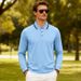 Men's Breathable Jacquard Polo Shirt - Loose Fit Long Sleeve Casual Top For Golf & Everyday Wear_viptrois.com