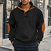 Autumn New Waffle American Stand Up Collar Button Color Matching Elbow Men's Pullover Sweatshirt Long Sleeve_viptrois.com