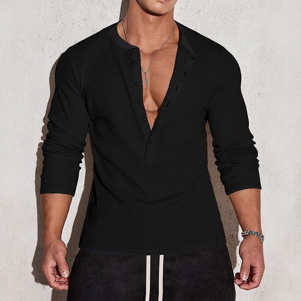 Men's Athletic Polo Shirt – Vertical Stripe Design, Breathable Cotton Blend, Stand Collar & Long Sleeves For Sports & Casual Wear_viptrois.com