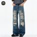 Men's Clothing High Street Ripped Jeans Straight Leg Piled Up Flared Trousers_viptrois.com