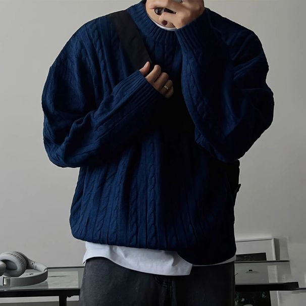 Fried Dough Twists Men's Sweater Wear Thick Round Neck Knitwear In Autumn And Winter_viptrois.com