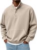 Men's High-Neck 4-Button Sweatshirt – Oversized Euro Fit Long Sleeve Pullover In Sky Blue/Green/Grey/Apricot/White/Royal Blue/Black/Burgundy_viptrois.com