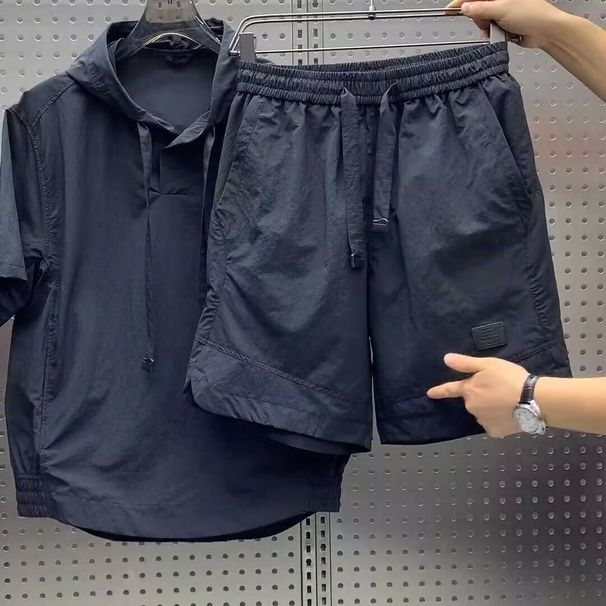 Fashion Brand Sun Protection Clothing Shorts Two Piece Suit Women European Station Summer New European Goods Hooded Simple Fashion Suit_viptrois.com