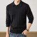 Men’s Seagull Collar Knit Sweater – Lightweight Long-Sleeve Pullover With Embroidered Badge (Light Gray, Black, Army Green, Coffee)_viptrois.com