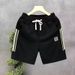 Men's European Style Casual Shorts Embroidered Trendy Summer Five Point Black Polyester mid Waist Baggy Sports Beach Pants_viptrois.com