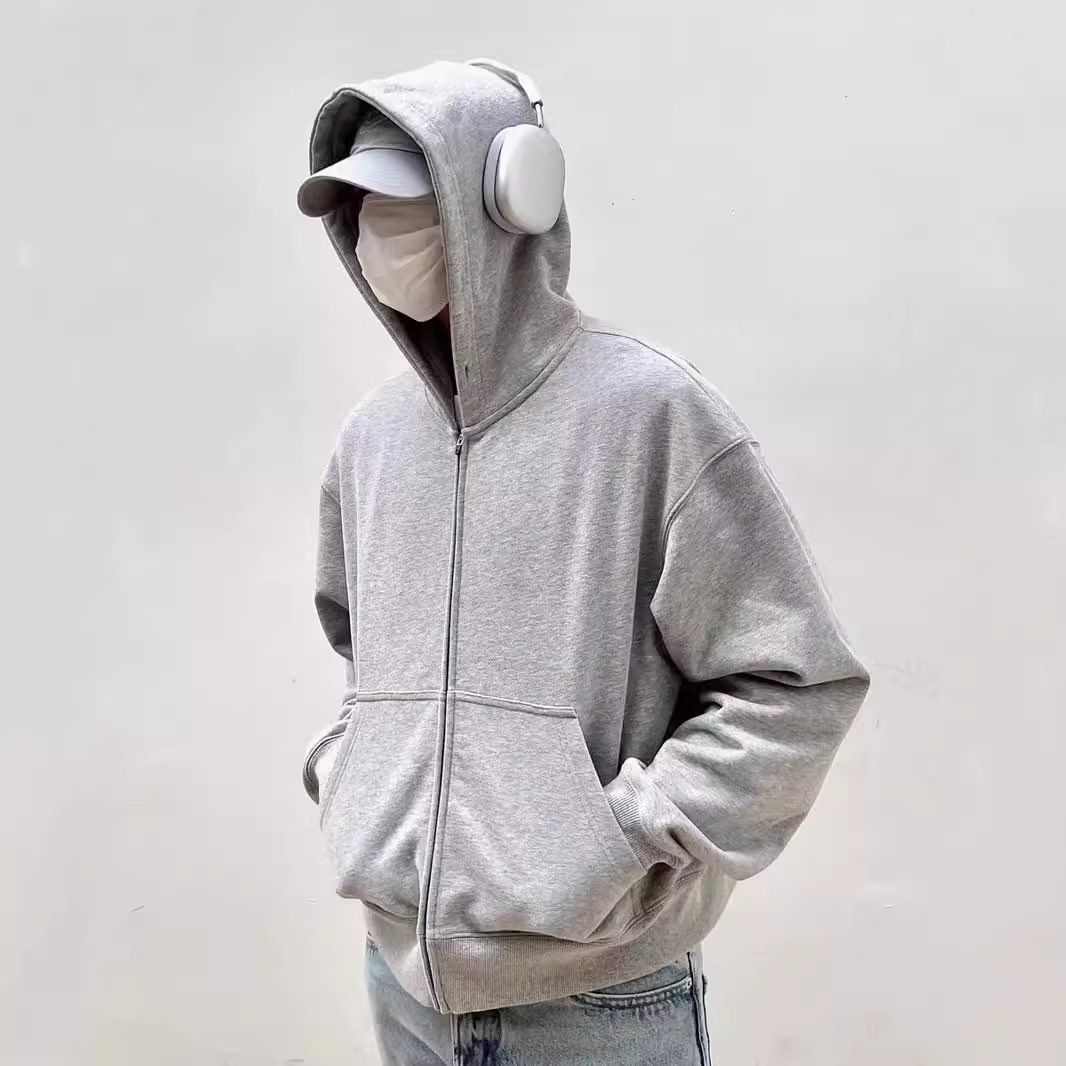 Men's Clothing Autumn And Winter Cleanfit Hooded Sweatshirt 500g Heavy Silhouette Tailoring Boxy Version Basic Solid Color Cardigan Men And Women_viptrois.com