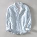Men's Clothing Cotton And Casual Shirt Slim Solid Color Stand Collar Pullover Long Sleeve Cotton And Linen Shirt_viptrois.com