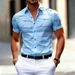 European And American Cross-border Summer New Short-sleeve Shirt, Geometric Print Four-way Stretch Button-up Men's Shirt_viptrois.com