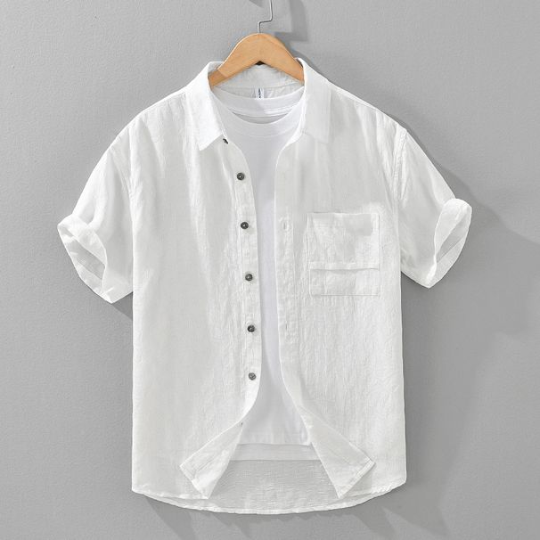 Summer Fresh Jacquard Plaid Lyocell Short Sleeved Shirt For Men, Artistic And Casual Loose Top Trend_viptrois.com