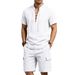 Men's Breathable Linen Short Sleeve T-Shirt And Shorts Set Summer Casual Loose Fit Outdoor Workwear Style Outfit_viptrois.com