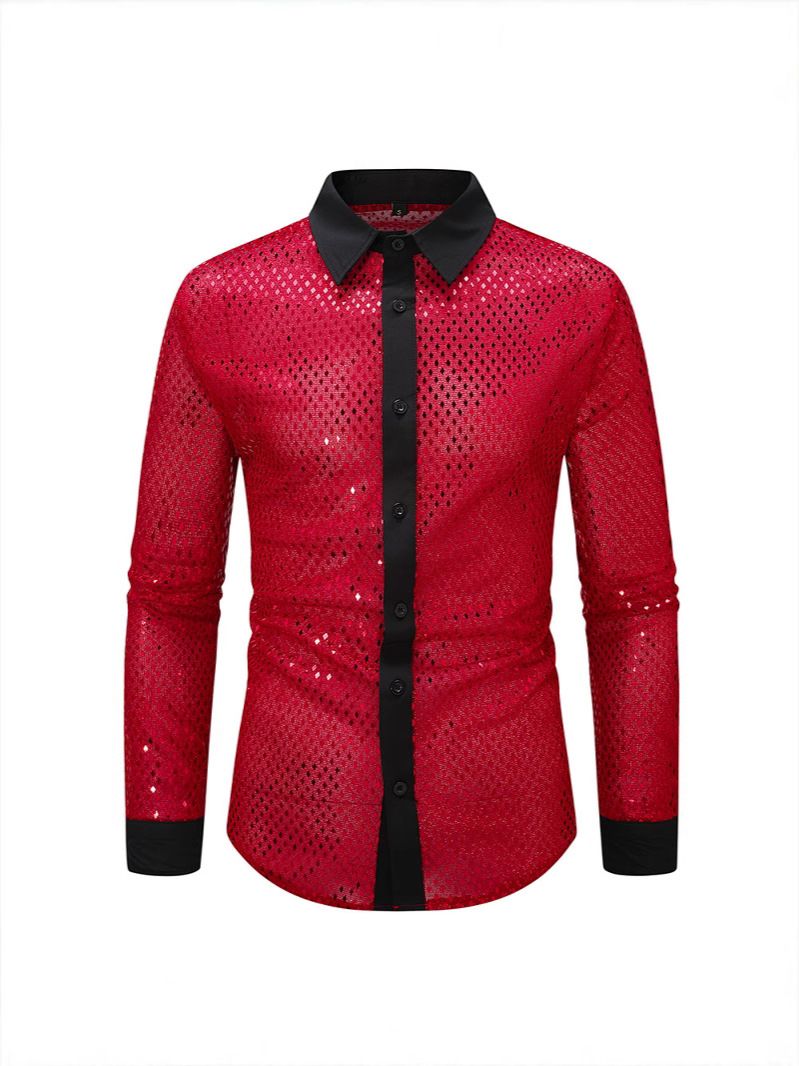 Men's Clothing Foreign Trade New Large Diamond Shaped Nightclub Shirt Men's Performance Costume Design European And American Long Sleeved Lapel Shirt_viptrois.com