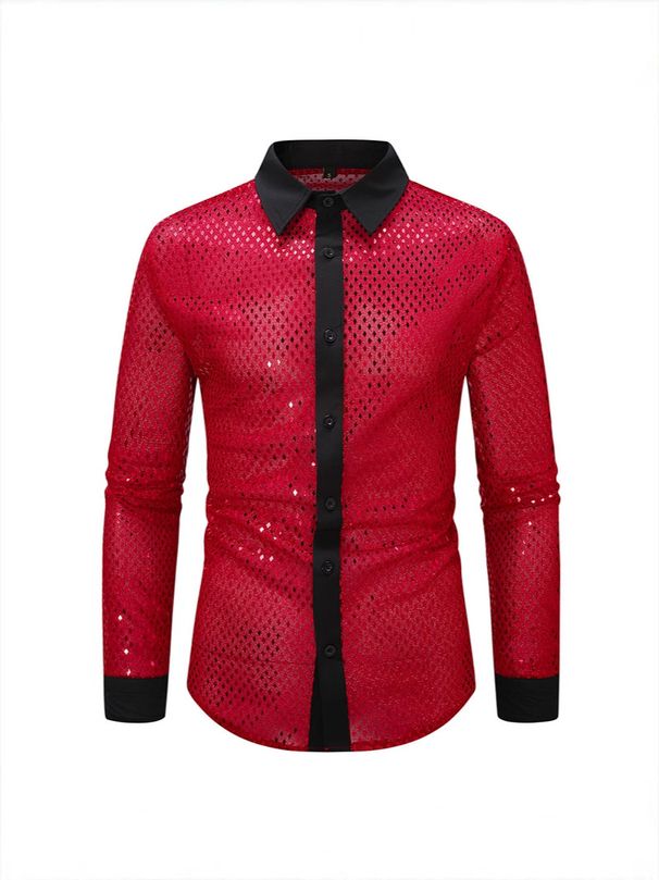Men's Clothing Foreign Trade New Large Diamond Shaped Nightclub Shirt Men's Performance Costume Design European And American Long Sleeved Lapel Shirt_viptrois.com