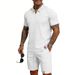 Men's Casual Polo Shirt And Shorts Suit Waffle Knit Simple Label Seagull Collar_viptrois.com