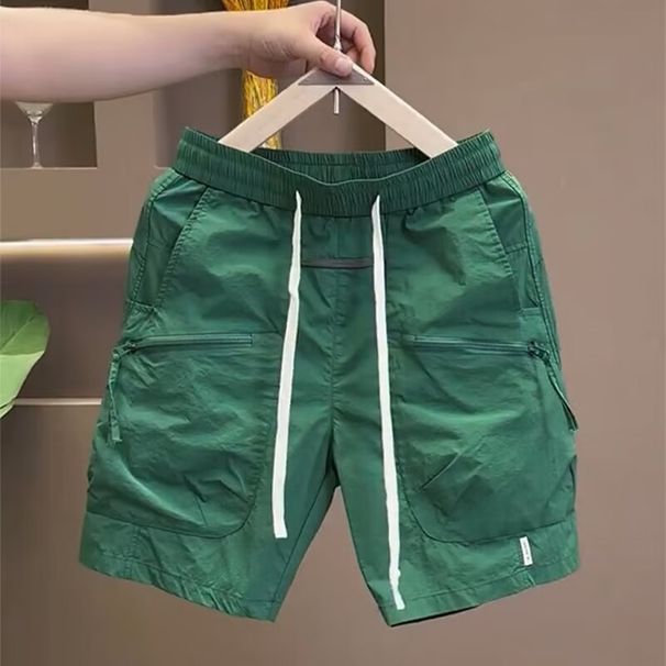 2025 Summer New American Workwear Men's Thin Quick Drying Shorts With Multiple Pockets And Zippered Five Quarter Pants_viptrois.com