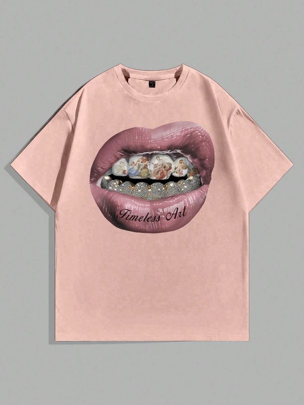 Men's Clothing T Shirt Y2k Mouth Print T Shirt Men's Summer Harajuku Street Wear Classic Cotton Casual Short Sleeved Men_viptrois.com