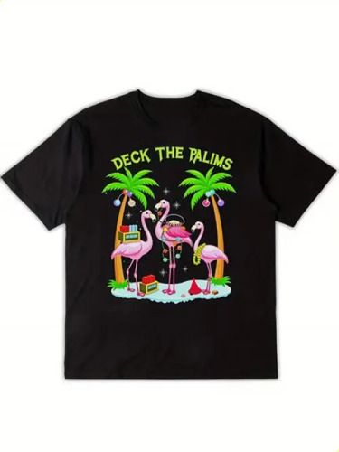 T-shirtmen's 2026 Tropical Flamingo & Palm Tree Graphic - Deck_viptrois.com