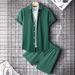 Men's Clothing Short Sleeved Drawstring Button Front Stripe Casual Two Piece Suit_viptrois.com
