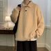 Retro Thread Jacket, Long Sleeved Knit Sweater, Solid Color Polo Collar Sweater_viptrois.com
