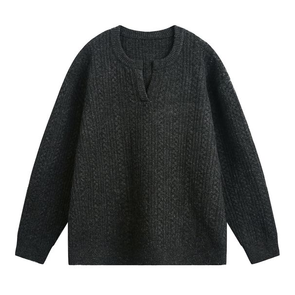Nordmann Lazy Textured Cable Knit Small V-Neck Sweater For Men, New Autumn And Winter Retro Loose Trendy American Style Knitted_viptrois.com