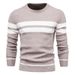 1 Striped Knit Pullover Casual Round Neck Autumn Winter Color Block In Stock Sweater European Size Men's Beige_viptrois.com