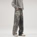 Men's Clothing Splashed Printed Jeans Washed Heavy Loose Wide Leg Floor Length Pants_viptrois.com