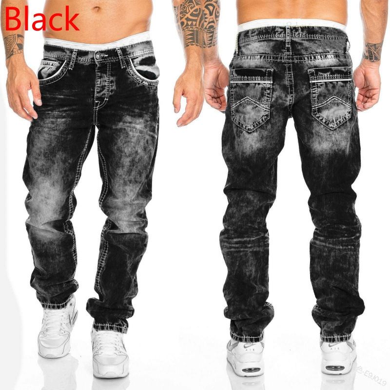 Men's Clothing Fashion Jeans Casual Open Line Trousers Straight Trousers Hip Hop Denim Jeans_viptrois.com