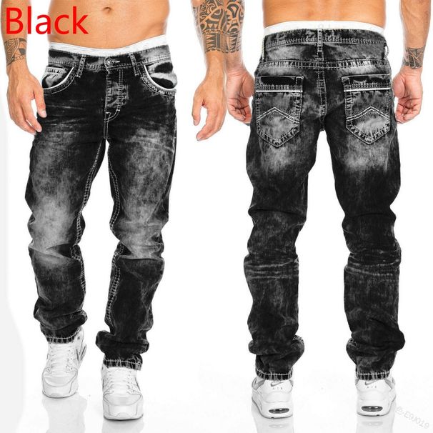 Men's Clothing Fashion Jeans Casual Open Line Trousers Straight Trousers Hip Hop Denim Jeans_viptrois.com