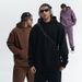 Autumn Winter Fleece Lined Hooded Sweatshirt Unisex American Street Style Crew Neck High-Quality Solid Color_viptrois.com