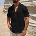 Men's Single Layer Solid Color Breathable Stand Up Collar Short Sleeved Shirt American Style Fashion Simple Design_viptrois.com