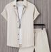 Men's Clothing Jacquard Men's Striped Short Sleeved Shirt Button Down Lapel Suit Men's Fashion Trend_viptrois.com